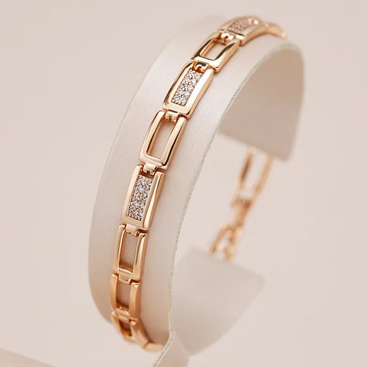 Fashion Square Link Bracelet For Women Luxury 585 Rose Gold Color With Natural Zircon Ethnic Wedding Fine Daily Jewelry